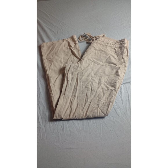 PER SE Pants Womens S Beige Pullon Drawstring Straight Linen Blend Beach Coastal - Picture 1 of 8